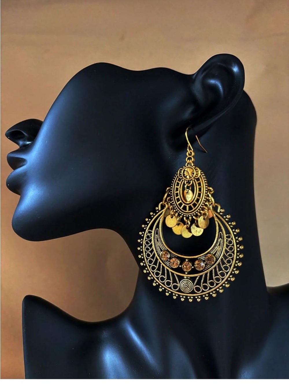 Gold Filigree Boho Hoop Earrings - Women's Jewelry